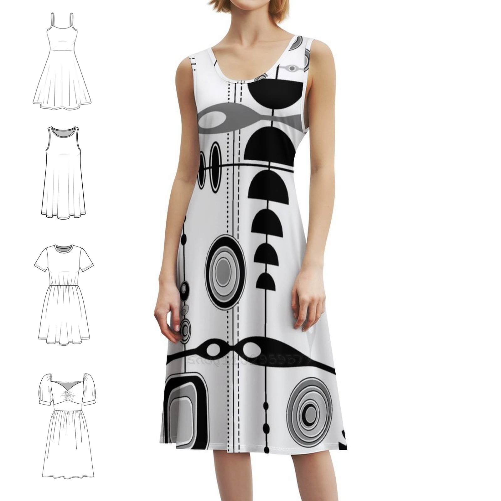 Summer Clothing Vintage - Mid Century moderne print-zwart wit grijs