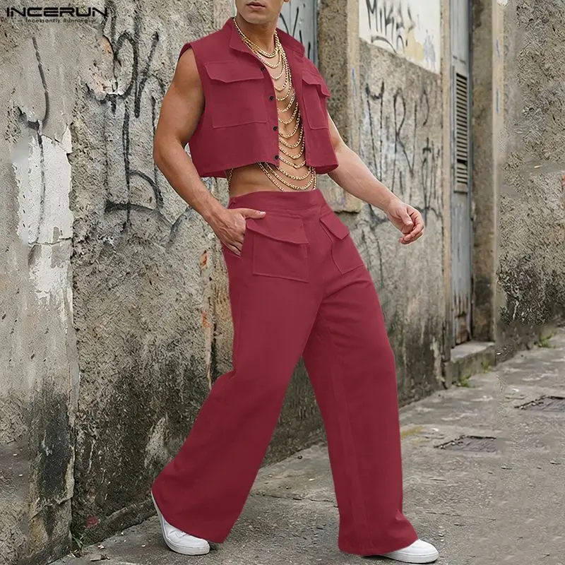 Summer Clothing Trends - INCERUN Mannen Sets Solid Mouwloze Crop