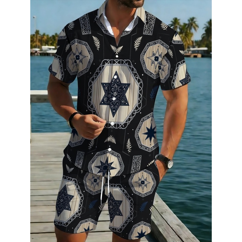 Beach Shirt Hawaiian - Sterrenpatroon Heren tweedelige set van overhemd