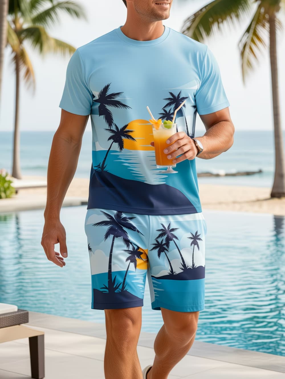 Beach Shirt Hawaiian - 2026 Heren 2-delige set Hawaiiaans palmboomprint