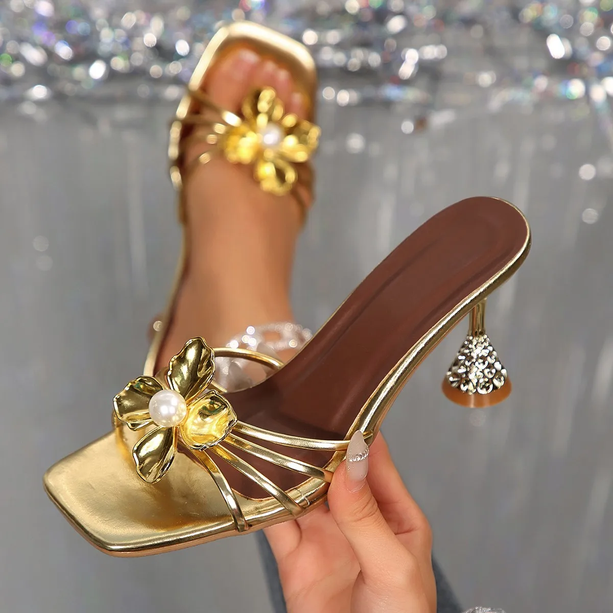 Summer Clothing Offers - Vintage metalen bloem kristallen conushak sandalen