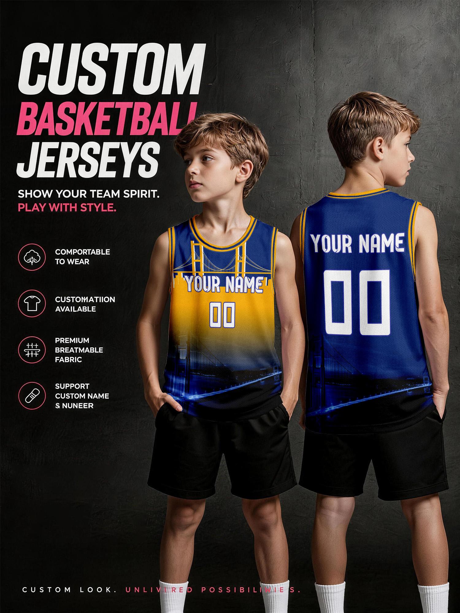 Tank Top Breathable - Aangepaste basketbaljerseyset voor kinderen, bedrukbaar met