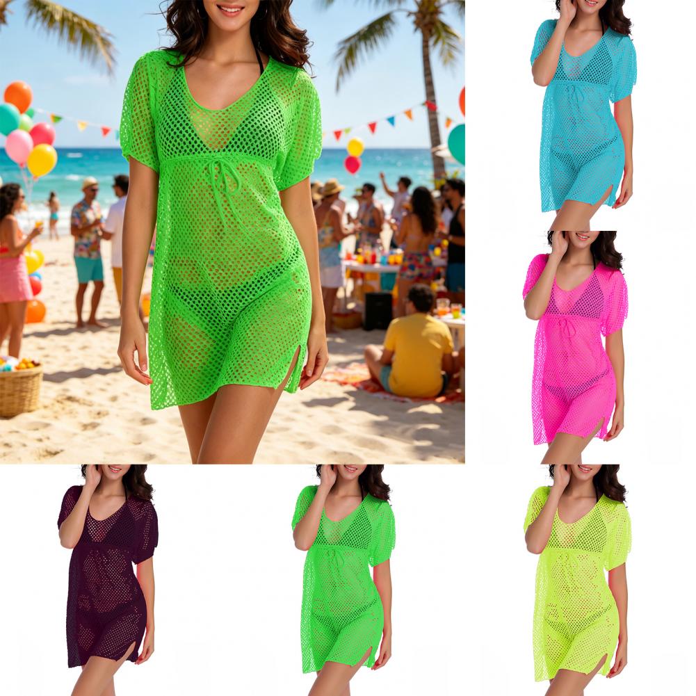 Swim Cover Up Mesh - Bikini-cover-up met trekkoord, ademend, zonwerend mesh-shirt,