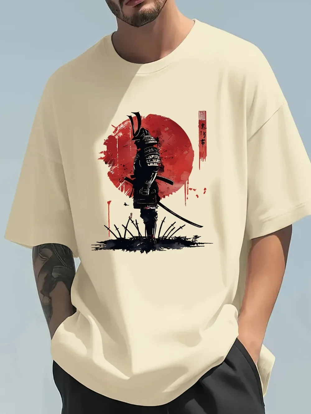 Japanese Summer Clothing Men - Fashiona Casual losse Japanse Samurai-patroon 3D-print