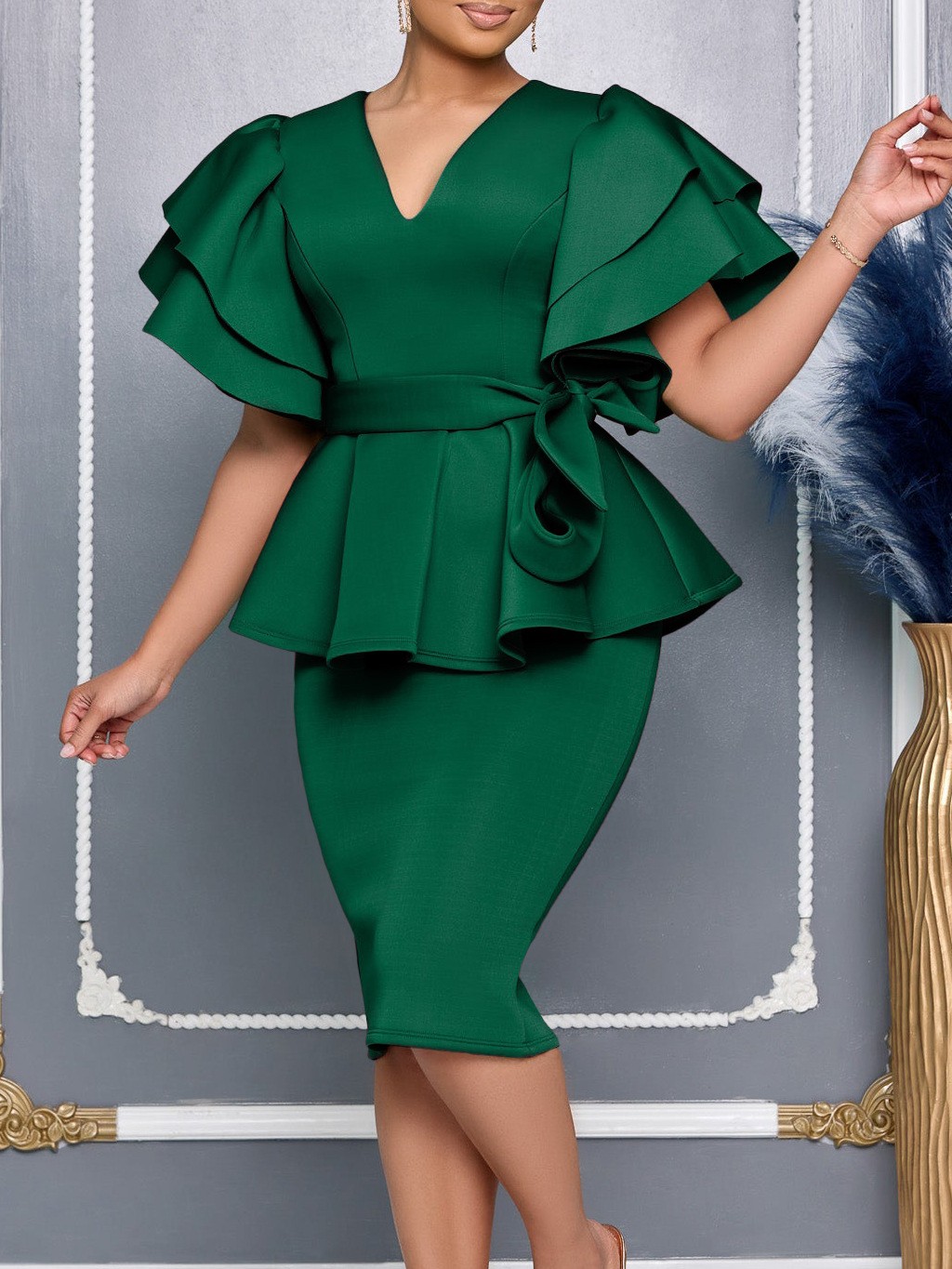 Summer Evenings Clothing - Zomerjurk voor dames, elegant, V-hals, geruite