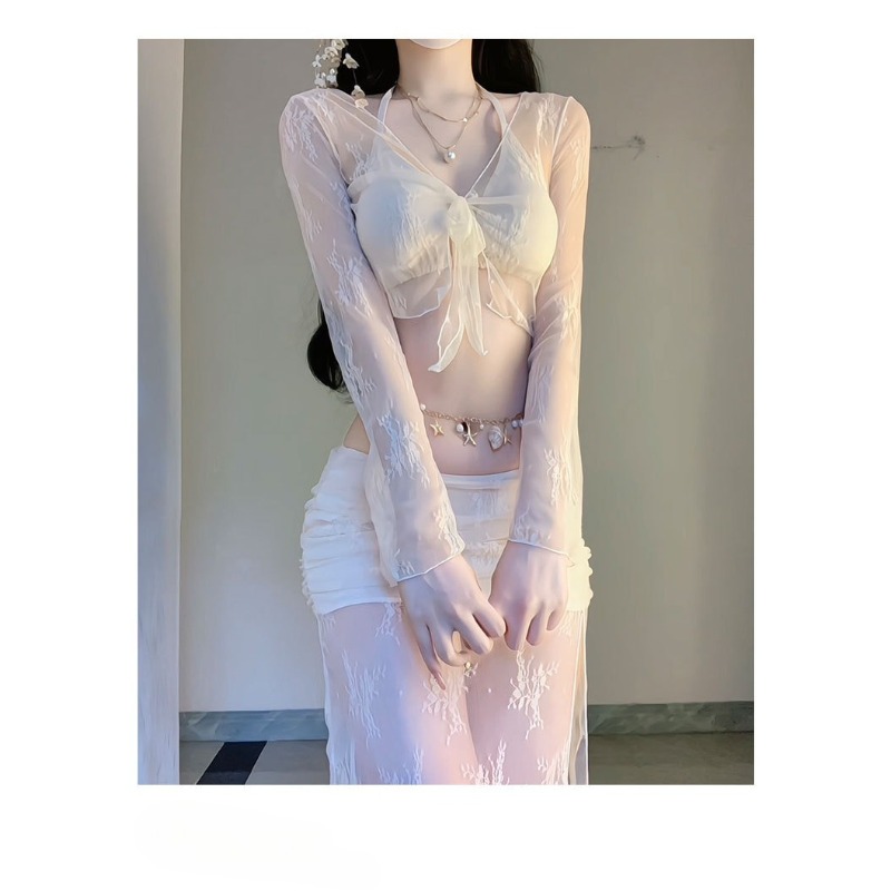 Elegante witte bloemenmesh 4-d - Swim Cover Up Mesh recensie en prijs