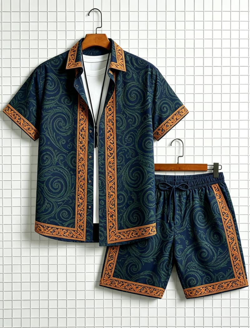 Herenset met etnische print, k - Summer Clothing Trends recensie en prijs