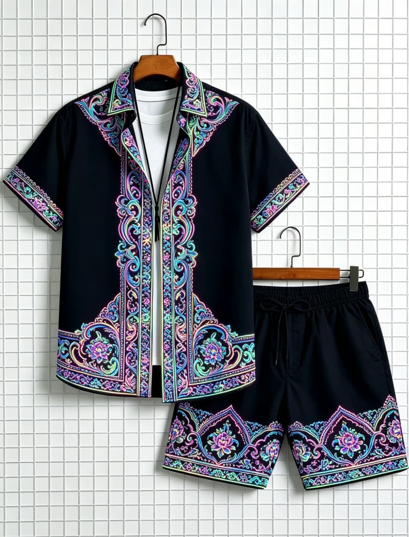 Herenset met etnische print, k - Summer Clothing Trends recensie en prijs
